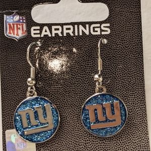 NFL NWT New York Giants round earrings blue glitter silver logo